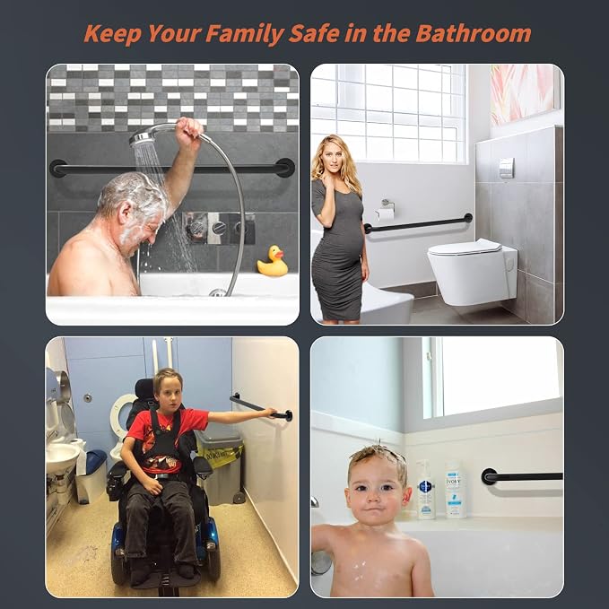 Oil Rubbed Black Shower Grab Bars 32 Inch w/Anti-Slip knurled Grip, iMomwee Stainless Steel Wall Mount Bathroom Safety Balance Handrail, Handicap Elderly Senior Assist Textured Grab Bar Handle