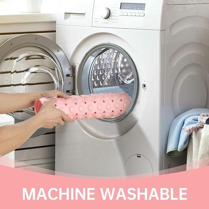 Tree Bud Bathtub Mats for Shower Tub Non-Slip Bath Mat 39 x 16 Inch Extra Long Shower Mat, Bath Tub Mat for Bathroom with Machine Washable, BPA Free for Kids (Opaque Pink)
