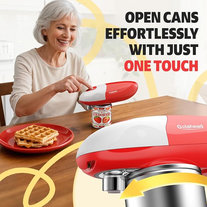 Hands Free Electric Can Opener for Seniors with Arthritis, Automatic Handheld Battery-Operated Kitchen Appliance Gift Easy Side Cut All Can Sizes with Smooth Edge, hand-Safe and kitchen Gadget