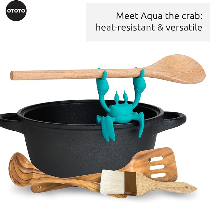 OTOTO Aqua the Crab Silicone Utensil Rest - Silicone Spoon Rest for Stove Top - BPA-Free, Heat-Resistant Kitchen and Grill Utensil Holder - Non-Slip Spoon Holder Stove Organizer and Steam Releaser