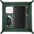 SITHON Valet Tray Desktop Storage Organizer – Premium PU Leather Catchall Bedside Vanity Tray Nightstand Caddy Holder for Keys, Phone, Wallet, Coin, Valentine's Day Gift, Dark Green