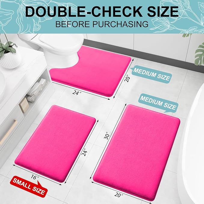 Smiry Memory Foam Bath Mat 30x20, Extra Soft and Absorbent Bathroom Mats, Non Slip Washable Carpet for Floor, Shower and Tub, Deep Pink