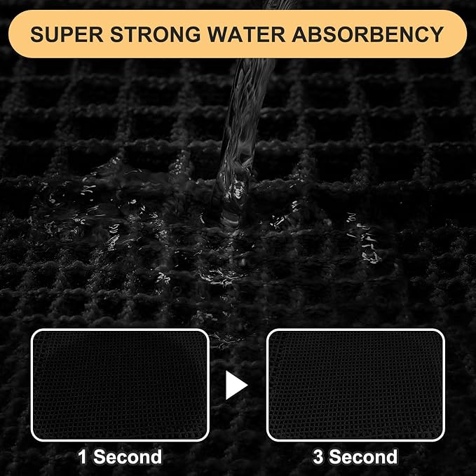 IM HOME Extra Large Waffle Bath Mat, Boho Bathroom Rugs Absorbent Non Slip, Soft Bathroom Mats, Machine Washable Knit Bath Rugs with Tassels for Bathroom, Bedroom, Kitchen, Shower, Tub, Black, 5'x2'