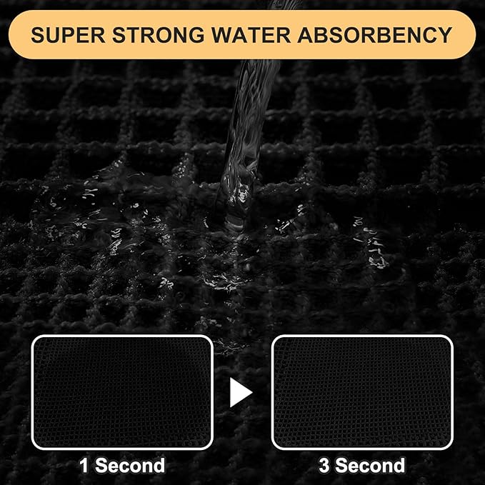 IM HOME Extra Large Waffle Bath Mat, Boho Bathroom Rugs Absorbent Non Slip, Soft Bathroom Mats, Machine Washable Knit Bath Rugs with Tassels for Bathroom, Bedroom, Kitchen, Shower, Tub, Black, 6'x2'