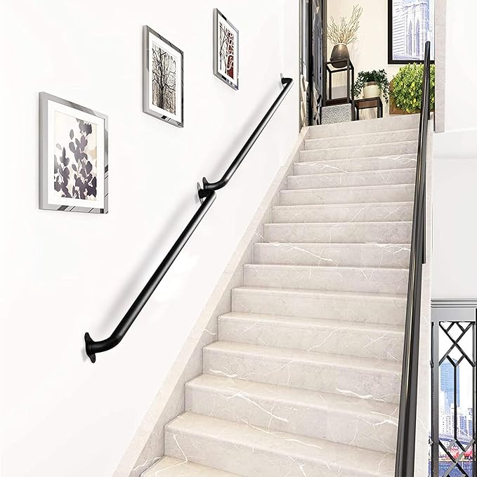 45 Inch Black No-Slip Hand Rails for Indoor Stairs, Wall Mount Staircase Handrail - Outdoor Metal Stair Railing, Iron Banister Rail, Outside Safety Grab Bar for Elderly or Disabled