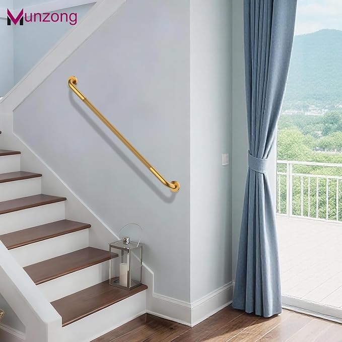 3 Pack Anti Slip Shower Grab Bar for Commercial, Munzong 18" 36" 42" Gold Bathroom Grab Bar Bundle, 1.25" Diameter Handicap Balance Bar,Safety Hand Rail for Elderly Injury Senior Assist Bath Handle