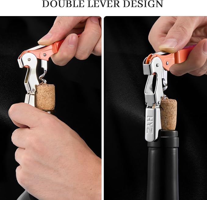 HYZ 2-Pack Wine Opener Waiter Corkscrew, Professional Wine Key for Servers, Bartender with Foil Cutter, Manual Wine Bottle Opener Double Hinged (Nectarine)