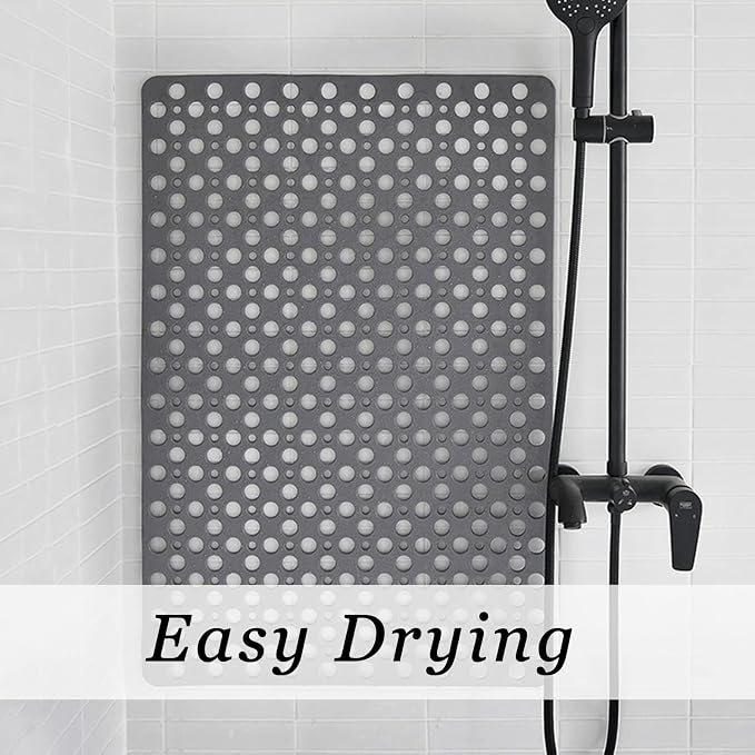 Tiamo Non Slip Large Shower Mat 35.4"*23.6", TPE Bath Mats for Inside Outside Shower,Extra Large Bathtub Mat with Suction Cups and Big Drain Holes