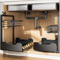 PureBox Under Sink Organizer, 2-Tier L-Shaped Pull Out Cabinet Shelf with 2 Installation Methods, Adjustable Sliding Storage Drawer for Kitchen, Bathroom, Laundry, Metal, Black, 2-Pack