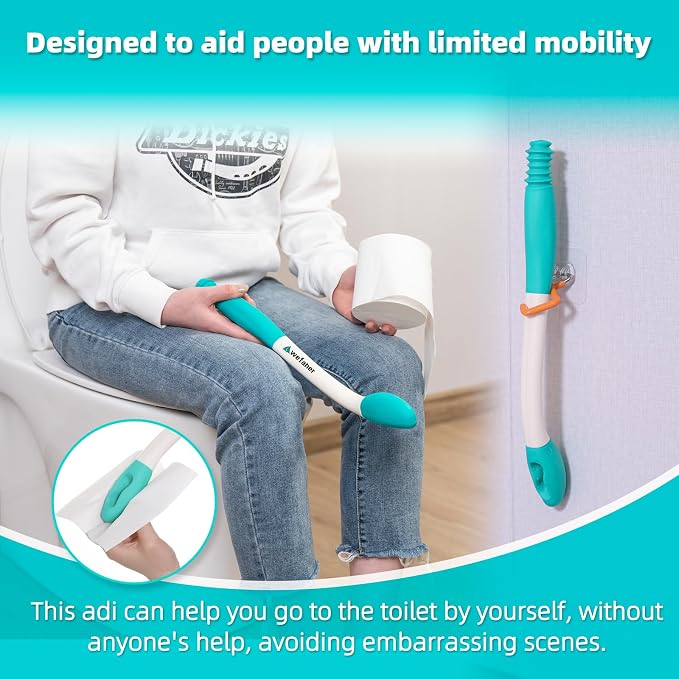 wefaner Toilet Aids Wiping Long Reach （2 Pack）Comfort Wipe Wand Bottom Buddy Toilet Self Tissue Aids for Toileting ,Help Wipe Butt for Overweight People，Limited Mobility,Elderly, Pregnancy,with hooks.