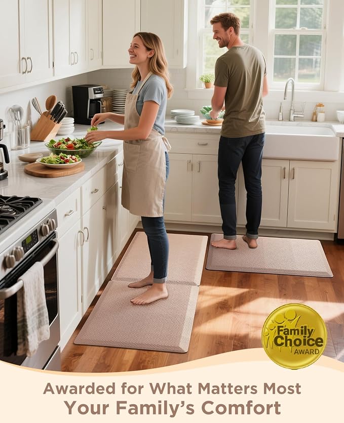 Ophanie Kitchen Mats for Floor, 1/2 inch Thick, 20x32 Anti Fatigue Christmas Cushioned Mat, Kitchen Rug, Waterproof, Comfort Ergonomic Standing Mat for Office, Home, Sink, Beige Non-Slip Ridged Bottom
