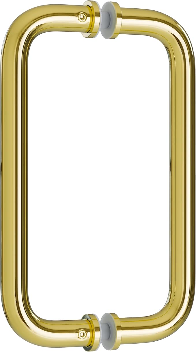 Ranbo Polished Gold 8" CTC Tubular Back-to-Back Shower Door Handle,Heavy-Duty 1.0mm Thick 304 Stainless Steel,for 1/4"- 1/2" Thick Glass and 1-3/8" - 2-1/6" Thick Wooden or Metal Doors