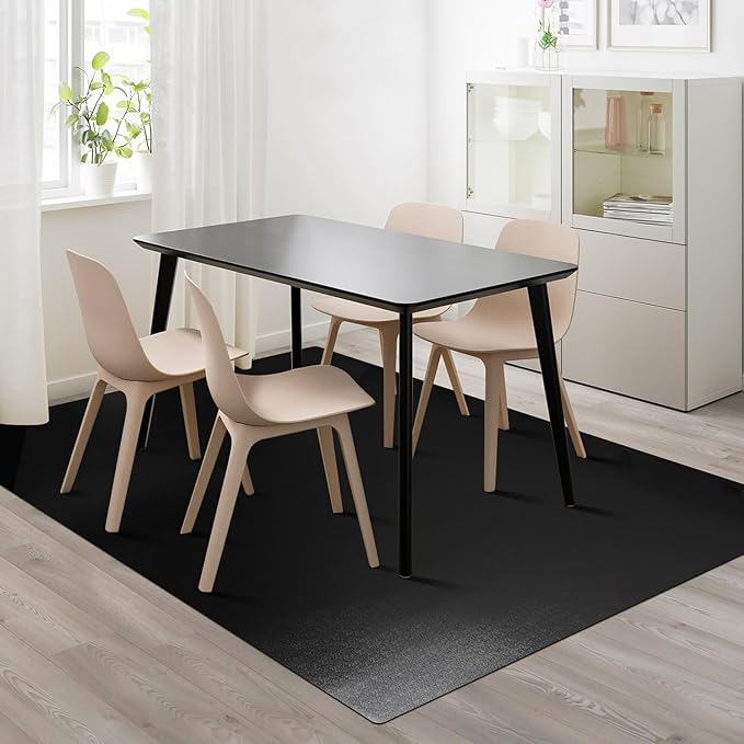 Vinyl Floor Mat for Home, Black Waterproof Area Mat for Under Dining Room Table, Sturdy Plastic Rug Protector for Kitchen, Living Room, Yard, Garage (4'×6')