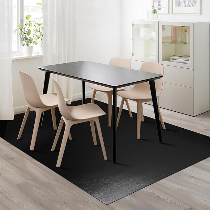 Vinyl Floor Mat for Home, Black Waterproof Area Mat for Under Dining Room Table, Sturdy Plastic Rug Protector for Kitchen, Living Room, Yard, Garage (3'×5')