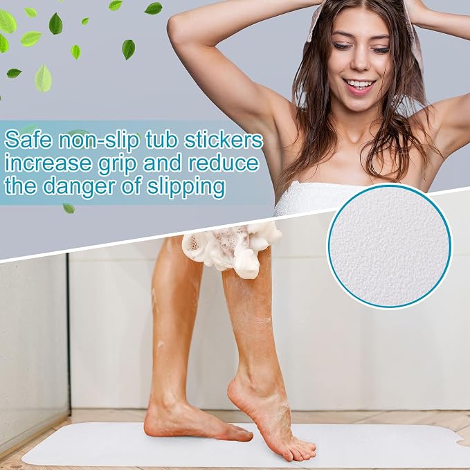 Dunzoom 16" x 40" Non Slip Bathtub Mat with Drain Cut Out Non Skid Safety Bath Mat Adhesive Peel and Stick Bath Tub Mat Arc Angle PEVA Tub Anti Slip Stickers for Shower Floor Wet Areas(White)