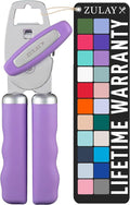 Zulay Kitchen Heavy Duty Stainless Steel Can Opener Manual with Bottle Opener - Rust Proof Manual Can Opener With Turn Knob & Comfy Soft Grip Handles - Lavender