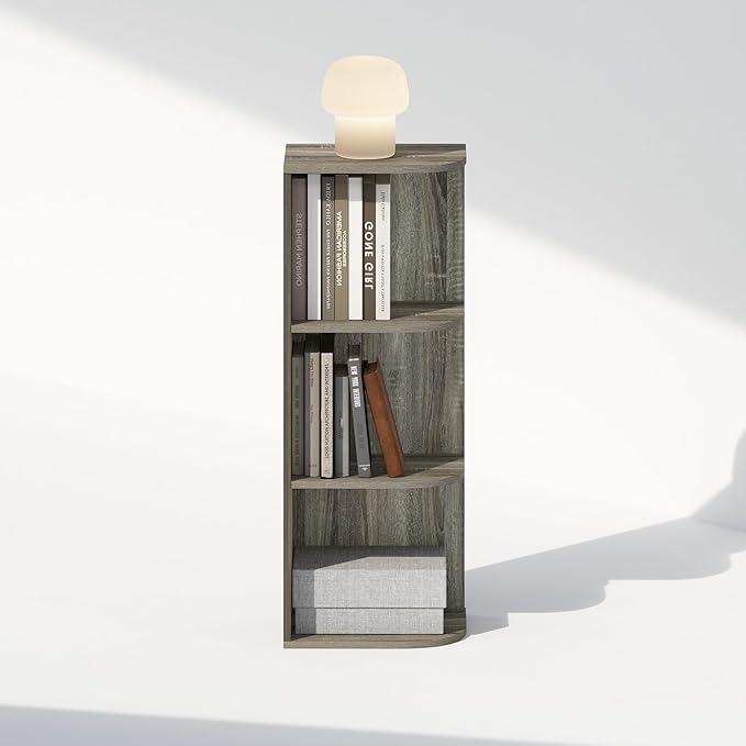 Furinno Reed Corner Shelf, 3-Tier Corner Bookshelf, Book Shelf, Corner Shelves, Storage Rack, for Organization and Storage, Home Office, Living Room, French Oak