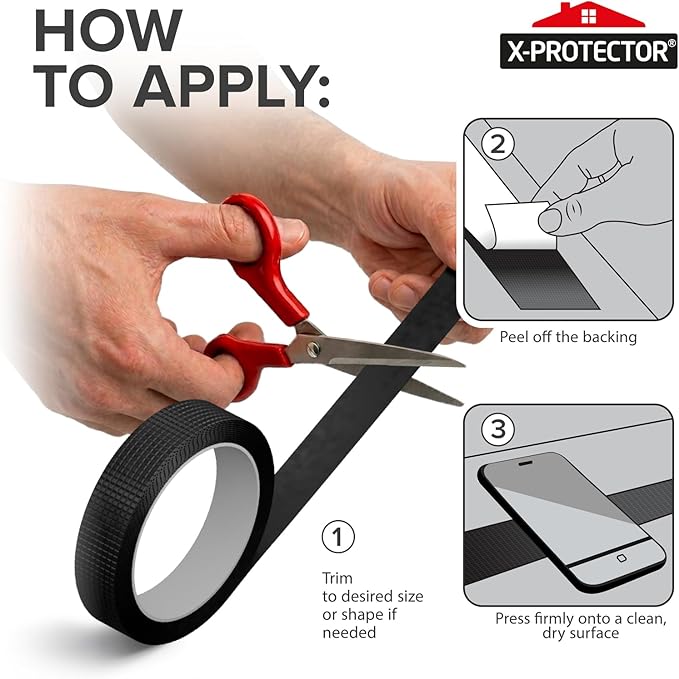 X-Protector Rubber Grip Tape - 1" x 12' Non-Abrasive Grip Roll - Heavy-Duty Non Slip Adhesive Strips - Black Waterproof Rubberized Grip Tape for Handles!