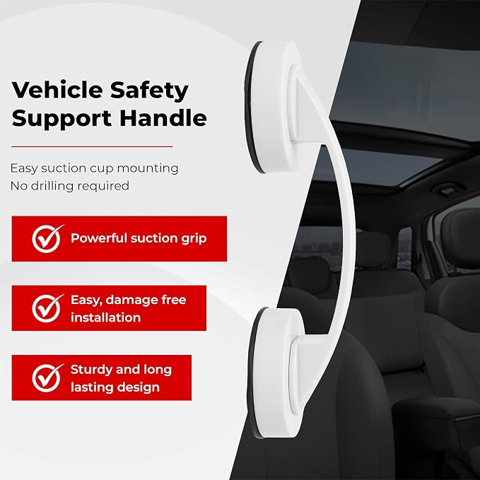 Vehicle Roof Handle Armrest Safety Grab Interior Assist Accessory with Strong Suction Cup Compatible with Tesla Model 3, Model Y, Model X, Model S – Universal Car Gadget (2PCS)