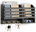 FifthQuarter Key Holder for Wall: Easy Mounted Key Rack and Mail Organizer with Store Shelf and Four Sturdy Keys Hooks Decor in Kitchen|Farmhouse|Entryway|Mudroom (Black)