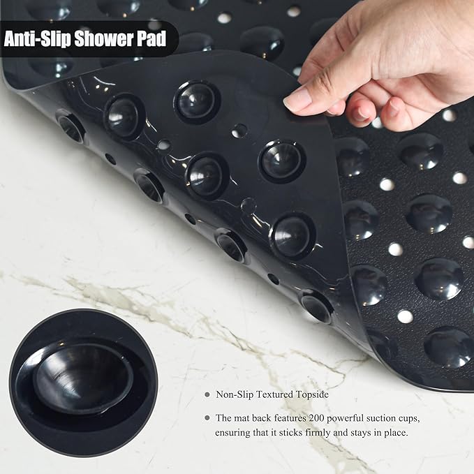 Bathtub and Shower Mats, 28 x 15 Inch Non-Slip Bath Mat, Machine Washable Bath Tub Mat with Suction Cups & Drain Holes for Bathroom, Beige