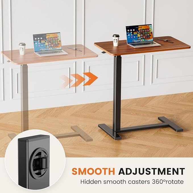 Sweetcrispy Overbed Bedside Table with Wheels Adjustable Hospital Home Use Rolling Laptop Mobile Standing Space Saving Durable Frame Side Storage Shelf Easy Assembly Chocolate