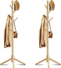 Coat Rack, Coat Racks Freestanding with 8 Hooks 3 Adjustable Heights for Clothes, Hats, Handbags, Coat Tree Easy Assembly for Entryway, Bedroom, Hallway, Office(Nature 2PCS)