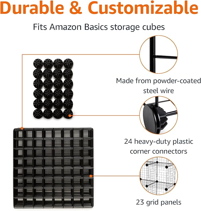 Amazon Basics 6-Cube Wire Grid Stackable Storage Organizer, Metal Shelving Unit, No-Tool Assembly, 26"W x 38"H x 12.6"D, Black