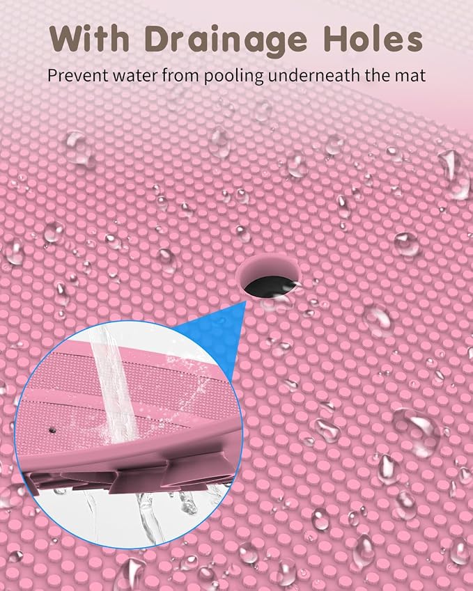 Panda Bathtub Mat Non Slip Kids Natural Rubber Low Odor, Bath Mat for Tub Non Slip for Baby 32"x18", Anti-Slip Surface and Strong Suction Cups Dual Anti-Slip, Machine Washable, Pink