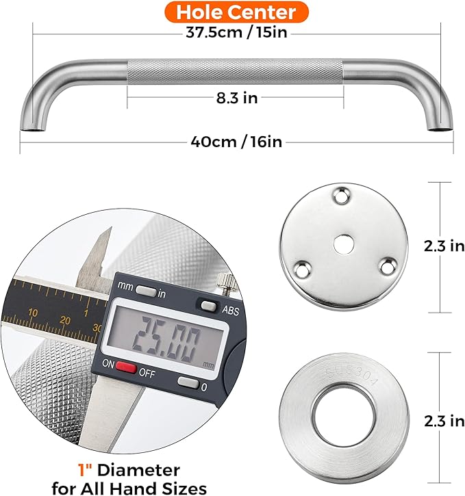 Grab Bars for Shower, 1 Pack 16-Inch Anti Slip Shower Handles for Elderly, Safety Shower Grab Bar, Stainless Steel Handicap Grab Bars for Bathroom,Toilet (Brushed Nickel, 1" Diameter)