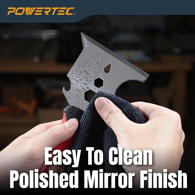 POWERTEC 9-in-1 Painter's Tool w/ 4 Inch Stainless Steel Putty Knife | Straight Scraper, Grout Remover, Roller Cleaning, Can Opener, Bottle Opener, Nail Puller, Screwdriver, 3/8" & 1/4" Wrench (72068)