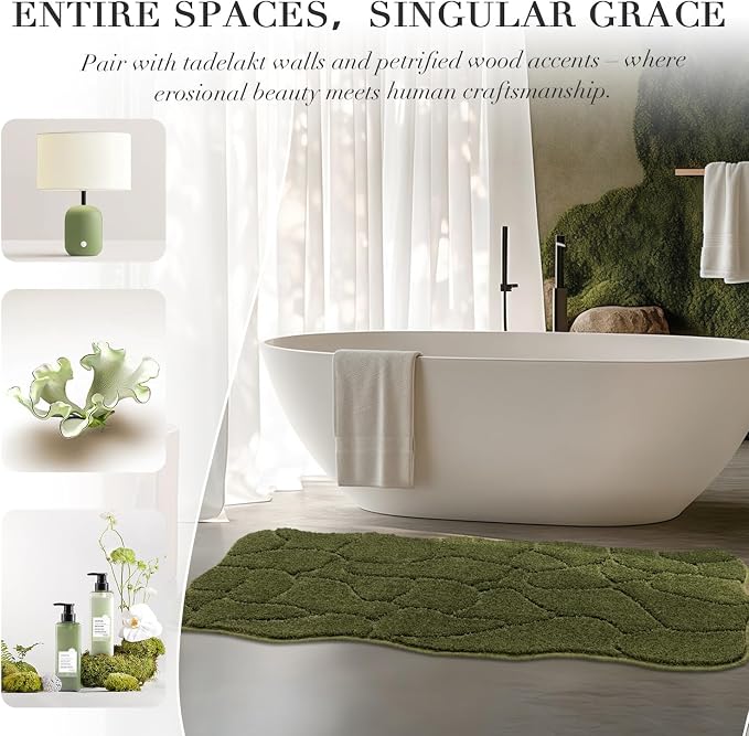 BSICPRO Large Bathroom Rugs Runner, 24x59 Inches Long Bath Mats Non Slip, Soft Absorbent and Quick Dry Microfiber Bath Rugs for Bathroom Decor, Machine Washable (Olive Green)