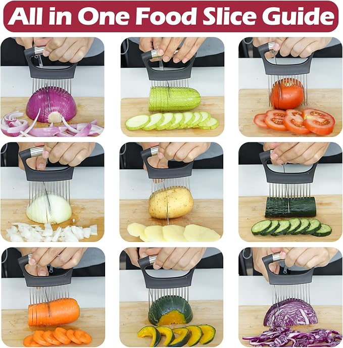 JAYVAR Extra-Large Onion Holder for Slicing, 304 Stainless Steel Large Onion Slicer with 14 Long Needles, Onions Cutter Vegetable Chopper, Tomato Cutter Slicer, Kitchen Gadgets for Evenly Slicing