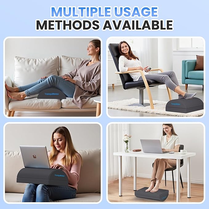 TranquilRelax Foot Rest for Under Desk at Work, Gaming Accessories Foot Stool with 3 Adjustable Heights & Washable Cover, Comfortable Office Desk Accessories, Footrest for Office, Home and Car (Gray)