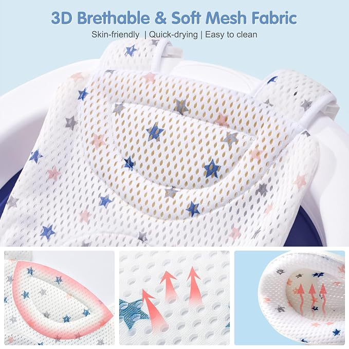 Colorlife Baby Bath Seat Support Net Infant Bathing Seat Support Mat, Adjustable Comfortable Non-Slip Five-Pointed Baby Shower Net Bathtub Sit Up Mesh for Newborn 0-12 Months-White(No Bathtub)