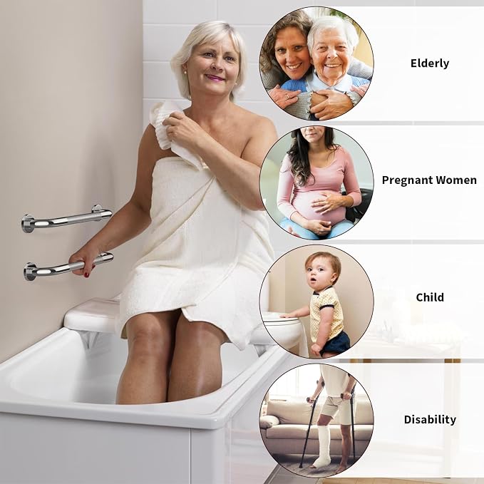 16 Inch Anti Slip Shower Grab Bar Handle, ZUEXT Chrome Finish Stainless Steel Bathroom Grab Bar, Knurled Bathroom Balance Bar,Safety Hand Rail Support,Handicap Elderly Injury Senior Assist Bath Handle