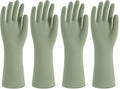 Rubber Cleaning Gloves for Dishwashing, 4 Pairs Reusable Kitchen Gloves for Washing Dishes and Household Cleaning, Green Dish Gloves with Flocked Lining and Non-Slip Grip, Pefect for Woman Men - S