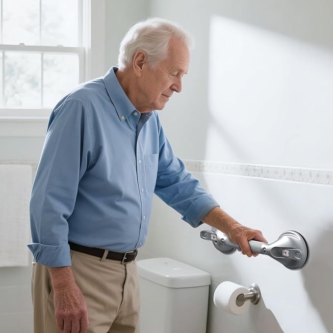 DAILYLIFE Grab Bars for Bathtubs and Showers, 17 inch Shower Handles for Elderly Suction, 300lbs Safety Shower Grab bar for Seniors and Elderly, Silver(2 Pack)