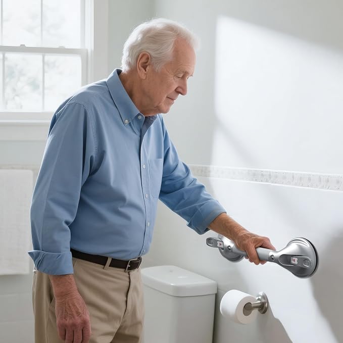 DAILYLIFE Grab Bars for Bathtubs and Showers, 15 inch Shower Handles for Elderly Suction, 300lbs Safety Shower Grab bar for Seniors and Elderly, Silver(2 Pack)