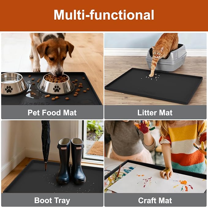 ukeetap Extra Thick Silicone Mat Waterproof with Raised Edge 34" x 22", Under Sink Mat for Kitchen & Bathroom, Kitchen Cabinet Liner, Multi-Purpose for Storage & Protection, Black