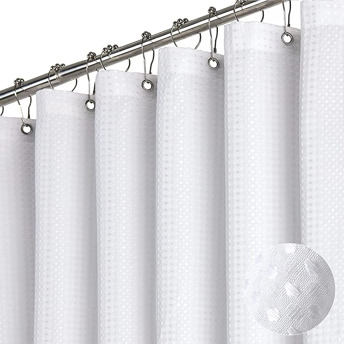 Dynamene Stall Fabric Shower Curtain - Waffle Weave 36 Inches Small Half Size Heavy Duty Cloth Shower Curtains for Bathroom, 256GSM Narrow Hotel Bath Curtain Set with 6 Plastic Hooks(36Wx72H, White)
