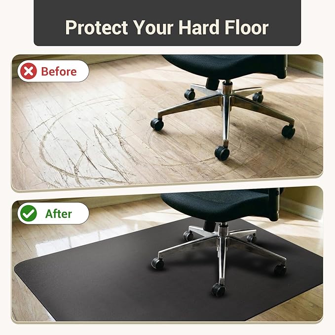 Office Rolling Chair Mat for Hardwood and Tile Floor, Black, Anti-Slip, Non-Curve, Chair Mat Best for Under The Computer Desk, 47 x 35 Rectangular Non-Toxic Plastic Protector, Not for Carpet