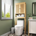 knoworld Rattan Over The Toilet Storage Cabinet, Above Toilet Bathroom Organizer with Adjustable Shelf, Behind Toilet Cabinet, Space Saver for Restroom, Bathroom, Laundry, Wood Rack, Natural