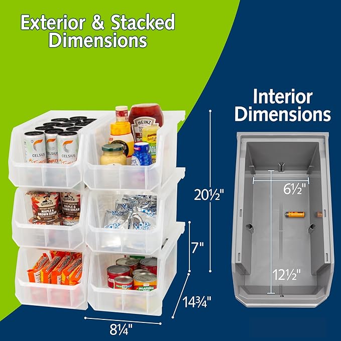 ReadySpace Large Plastic Storage Bins, Stackable Organizer Containers for Closet Pantry Shelf Garage and Office Organization, Clear, 6 Pack