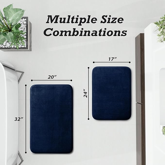 HUXMEYSON Bathroom Rugs Sets 2 Piece, Non-Slip & Quick Dry Bath Mat Set, Ultra Soft Velvet Bath Rugs for Bathroom, Toilet and Shower Floor, Navy