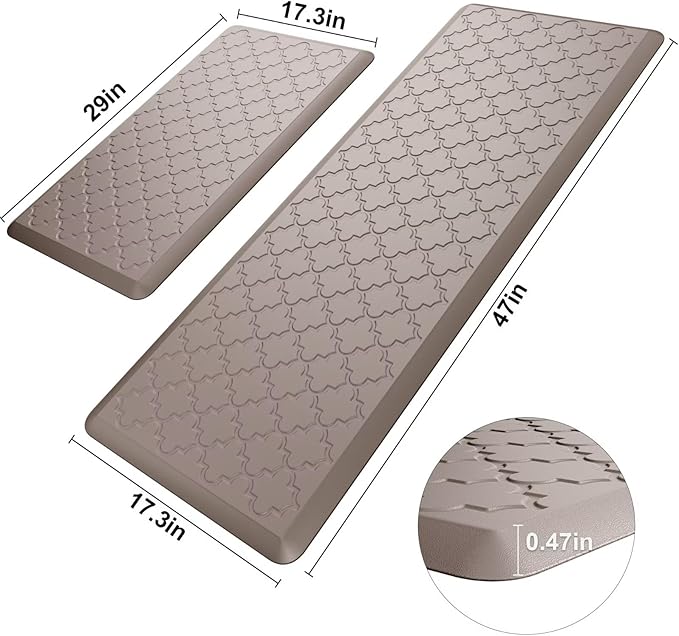 Kitchen Mats for Floor 2 Piece - Anti Fatigue Mats for Kitchen Floor - Non Slip Cushioned Rugs for Standing, Office, Sink, Laundry, Khaki