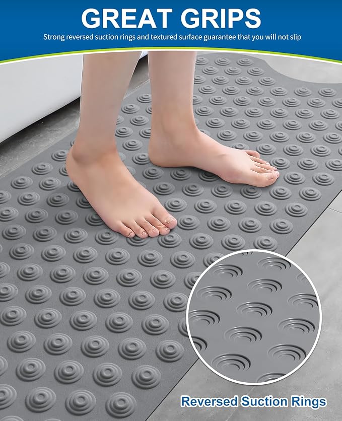 Bathtub Mat Non-Slip Without Suction Cups, 39x16inch Extra Long Bath Mats for Shower Bathroom, Machine Washable Natural Rubber Shower Tub Mat (39x16inch, Deep Grey)