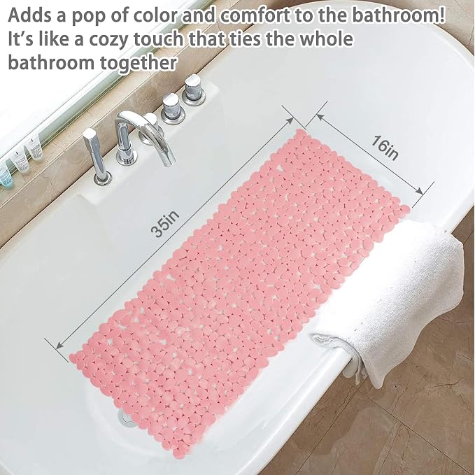 SONGZIMING Pebble Bath Mat for Bathtub to Anti Slip Bathtub Mat in Shower with 16 Inches by 35 Inches (Pink)