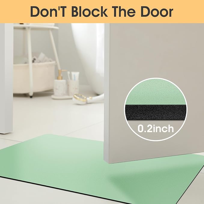 ACCUMTEK Non Slip Bath Mat, Thin Bathroom Rugs Fit Under Door, Quick Dry Bath Mats, Machine Washable Bath Rugs for Bathroom, Bathtub & Kitchen, Sage Green/Solid/24 x17+48"x20"