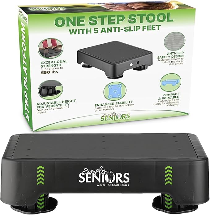Small Step Stools for Adults - Black Small Mobility Aid for Seniors - Portable Heavy Duty Plastic Stepping Platform & Bed Steps for High Beds for Adults - Assist Device Kitchen Bathroom Toilet - Kids